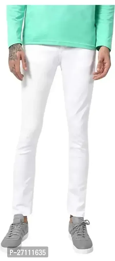 Stylish White Cotton Blend Mid-Rise Jeans For Men-thumb0