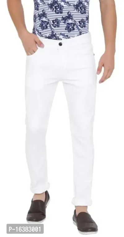 Men Plain White Jeans-thumb0