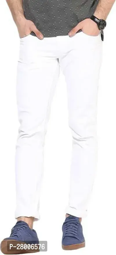 Stylish White Denim Solid Mid-Rise Jeans For Men-thumb0