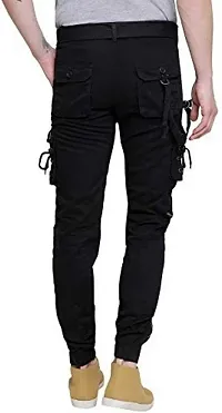 Stylish Black Cotton Cargos For Men-thumb1