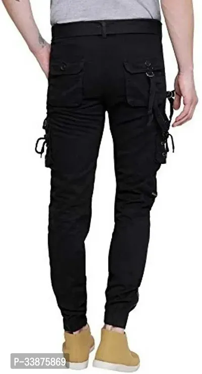 Stylish Black Cotton Cargos For Men-thumb2