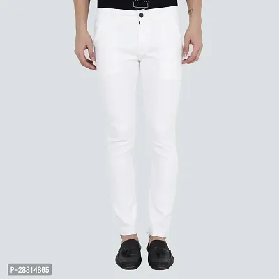 Bestloo Stylish White Cotton Blend Mid-Rise Jeans For Men