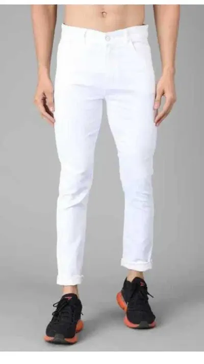 Stylish White Cotton Blend Mid-Rise Jeans For Men