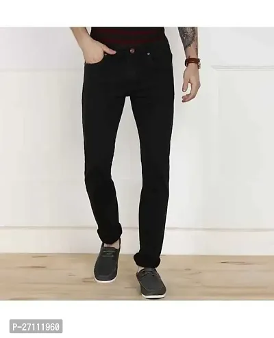 Stylish Black Cotton Blend Mid-Rise Jeans For Men