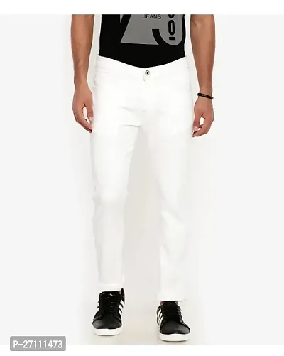 Stylish White Cotton Blend Mid-Rise Jeans For Men