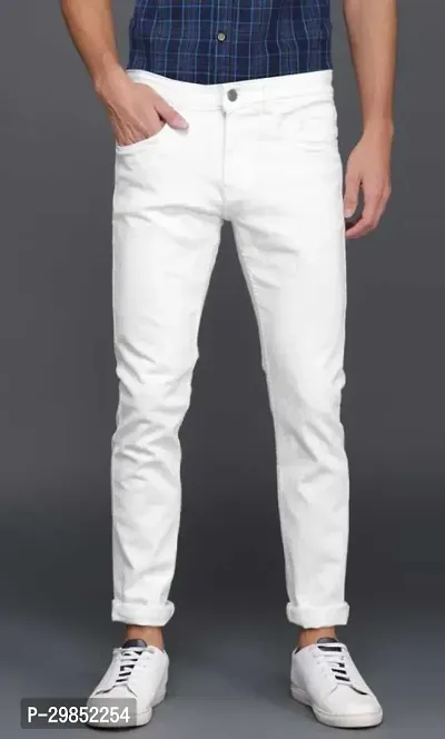 Comfortable White Cotton Blend Mid-Rise Jeans For Men-thumb0