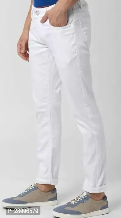 Stylish White Denim Solid Mid-Rise Jeans For Men-thumb3