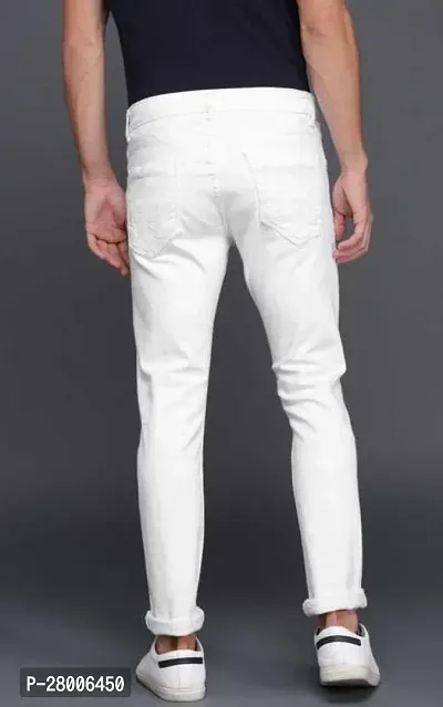 Stylish White Denim Solid Mid-Rise Jeans For Men-thumb2