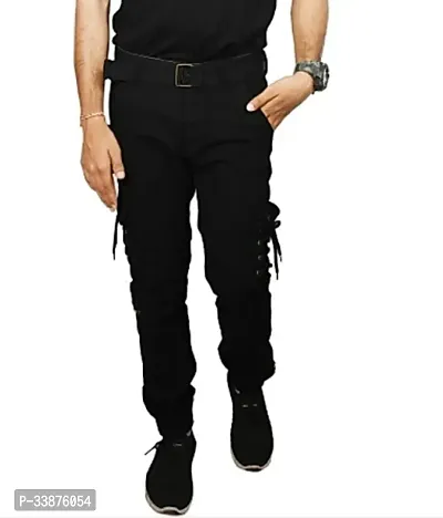 Stylish Black Cotton Blend Cargos For Men-thumb0