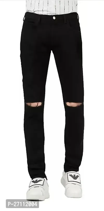 Stylish Black Cotton Blend Mid-Rise Jeans For Men-thumb0