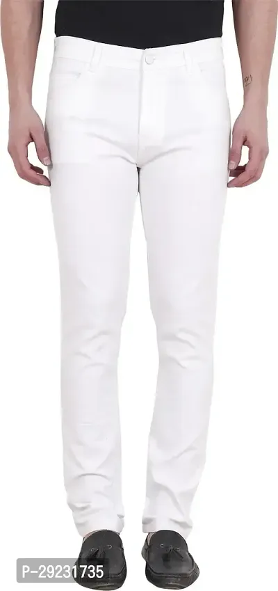 Stylish White nbsp;Denim Lycra Mid-Rise Jeans For Men