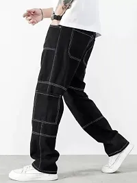 Stylish Black Denim Cargos For Men-thumb2