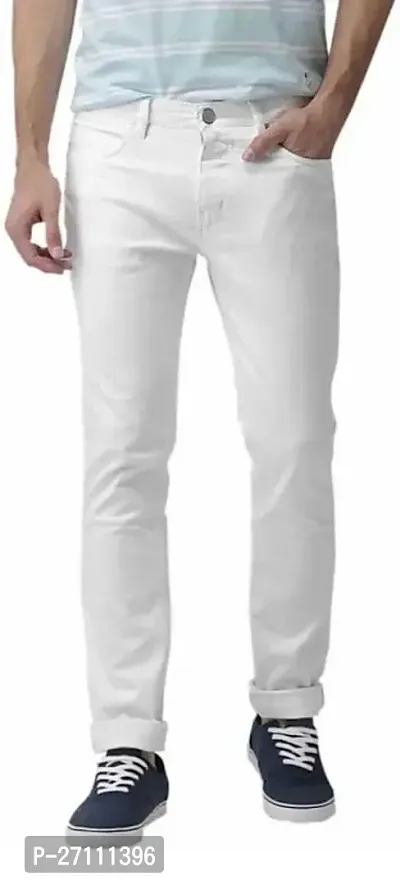 Stylish White Cotton Blend Mid-Rise Jeans For Men-thumb0