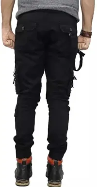 Stylish Black Cotton Blend Cargos For Men-thumb1