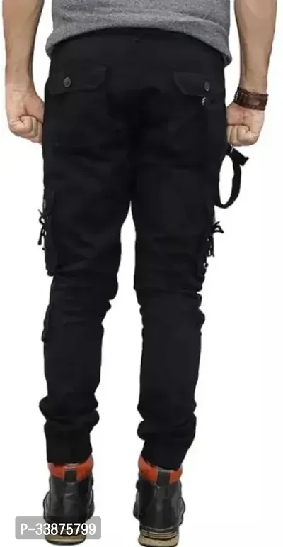 Stylish Black Cotton Blend Cargos For Men-thumb2