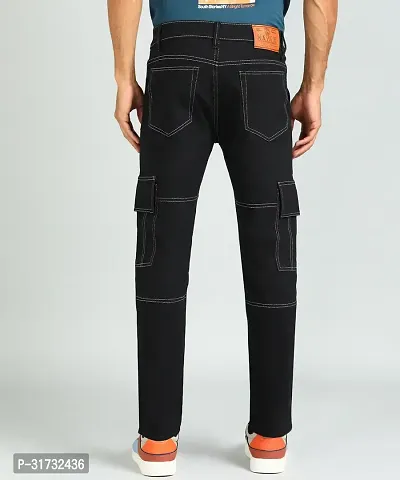 Stylish Black Denim Solid Mid-Rise Jeans For Men-thumb2