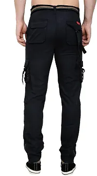 Stylish Black Cotton Cargos For Men-thumb1