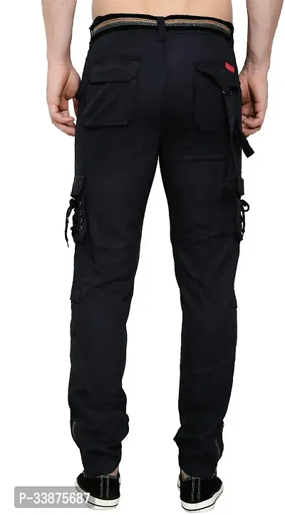 Stylish Black Cotton Cargos For Men-thumb2