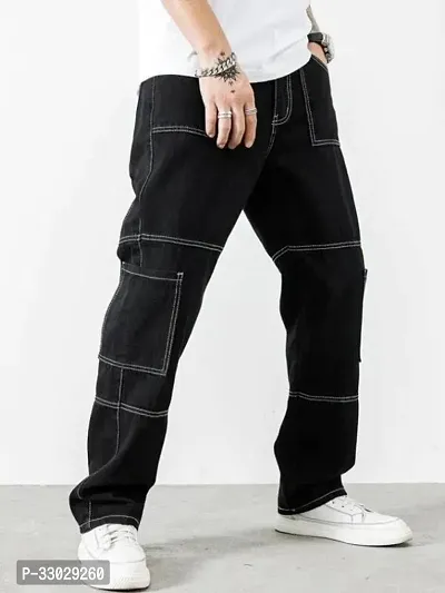 Stylish Black Denim Solid Mid-Rise Jeans For Men-thumb0