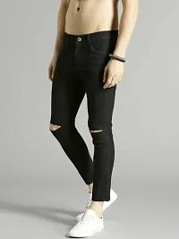 Stylish Black Denim Blend Solid Mid-Rise Jeans For Men-thumb2