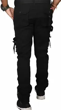 Stylish Black Cotton Blend Regular Fit Solid Cargo Pant For Men-thumb1