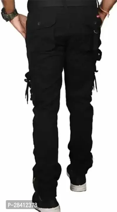 Stylish Black Cotton Blend Regular Fit Solid Cargo Pant For Men-thumb2