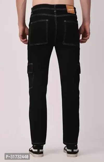 Stylish Black Denim Solid Mid-Rise Jeans For Men-thumb2