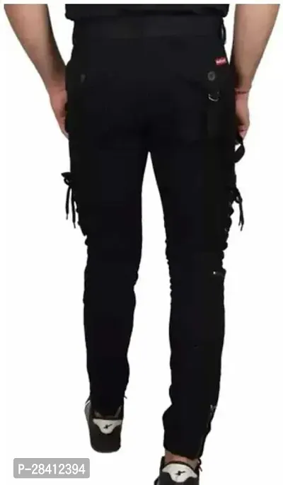 Stylish Black Cotton Blend Regular Fit Solid Cargo Pant For Men-thumb2