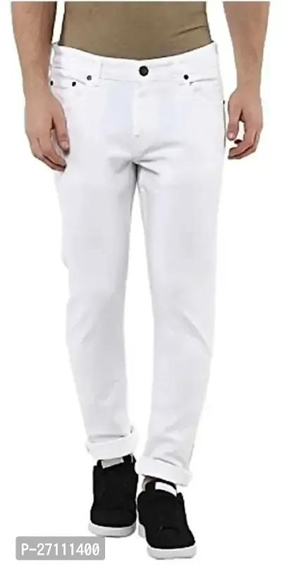 Stylish White Cotton Blend Mid-Rise Jeans For Men-thumb0