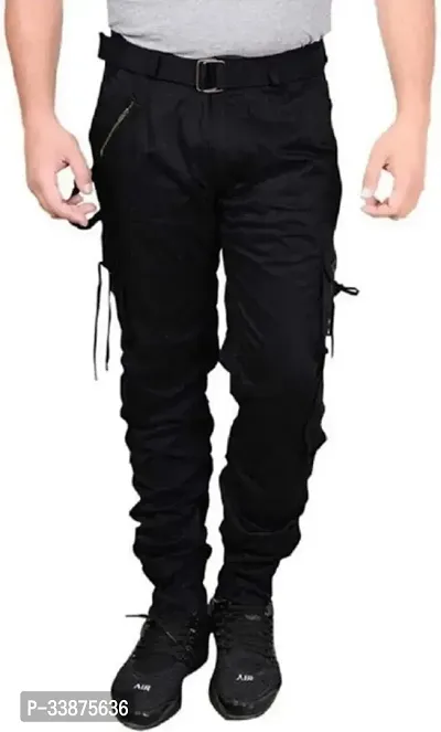 Stylish Black Cotton Blend Cargos For Men-thumb0