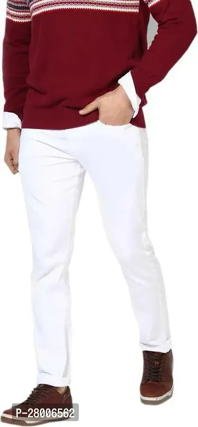 Stylish White Denim Solid Mid-Rise Jeans For Men-thumb0