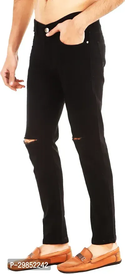 Comfortable Black Denim Mid-Rise Jeans For Men