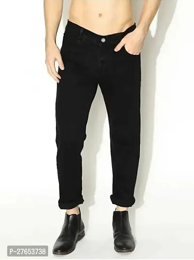 Stylish Black Denim Mid-Rise Jeans For Men-thumb0