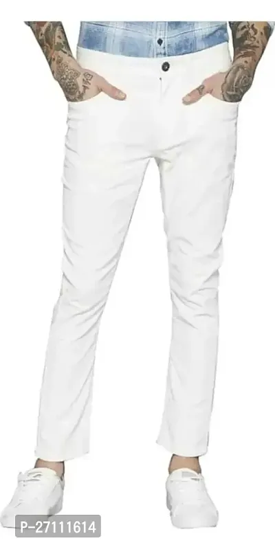 Stylish White Cotton Blend Mid-Rise Jeans For Men-thumb0