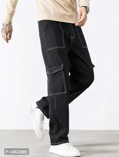 Stylish Black Denim Cargos For Men-thumb5