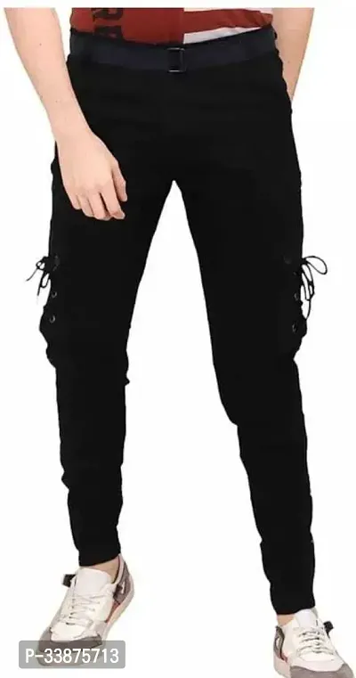 Stylish Black Cotton Blend Cargos For Men-thumb0