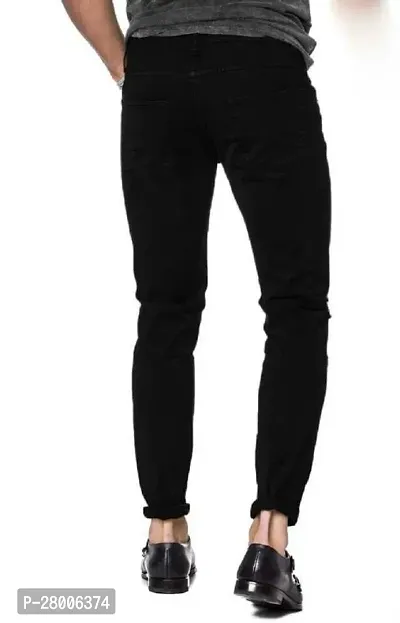 Stylish Black Cotton Lycra Blend Solid Mid-Rise Jeans For Men-thumb2