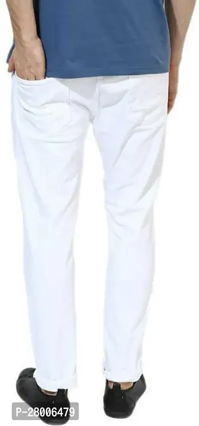 Stylish White Denim Solid Mid-Rise Jeans For Men-thumb2