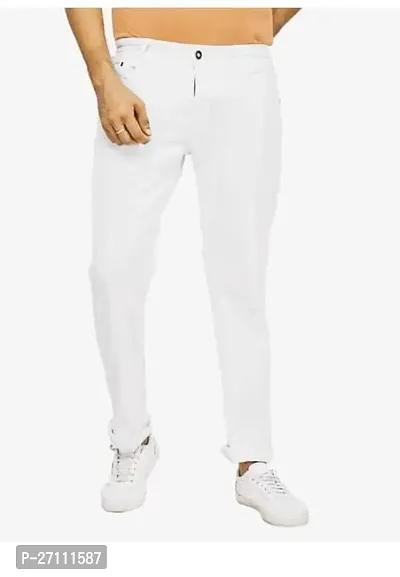 Stylish White Cotton Blend Mid-Rise Jeans For Men-thumb0