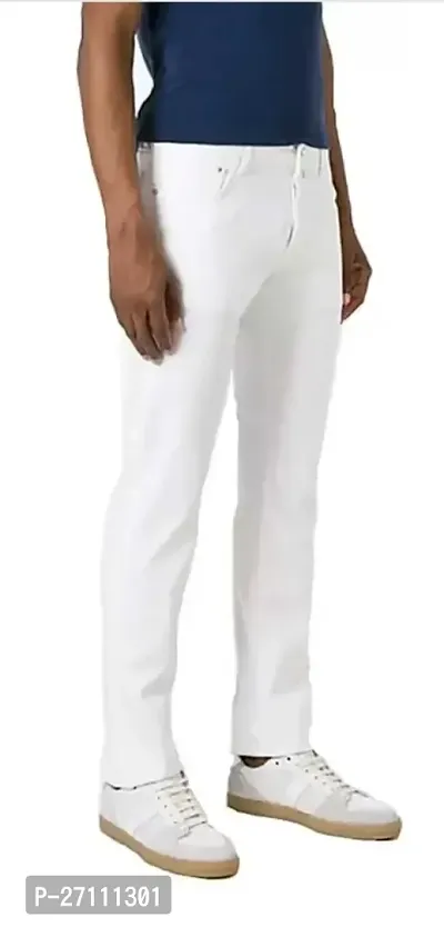 Stylish White Cotton Blend Mid-Rise Jeans For Men-thumb0