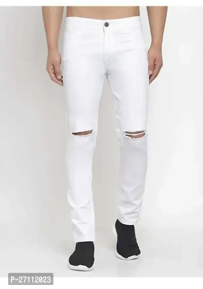 Stylish White Cotton Blend Mid-Rise Jeans For Men-thumb0