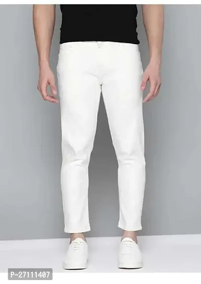 Stylish White Cotton Blend Mid-Rise Jeans For Men-thumb0