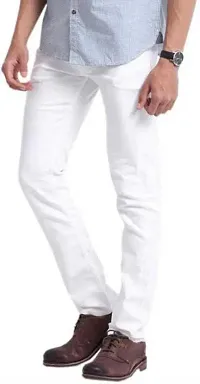 Stylish White Denim Solid Mid-Rise Jeans For Men-thumb3