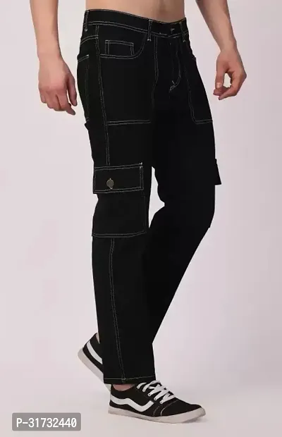 Stylish Black Denim Solid Mid-Rise Jeans For Men-thumb3