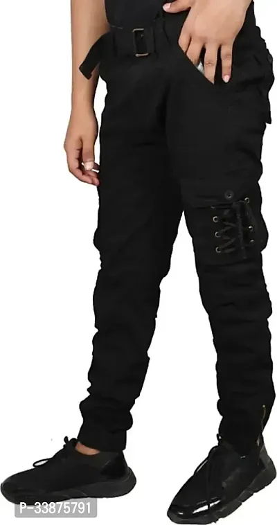 Stylish Black Cotton Blend Cargos For Men-thumb2