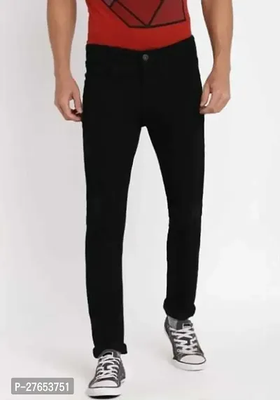 Stylish Black Denim Mid-Rise Jeans For Men-thumb0