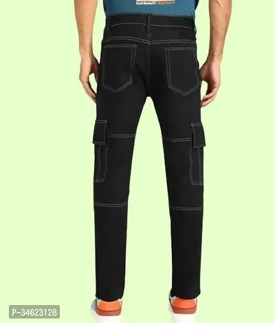 Stylish Black Cotton Blend Cargos For Men-thumb2