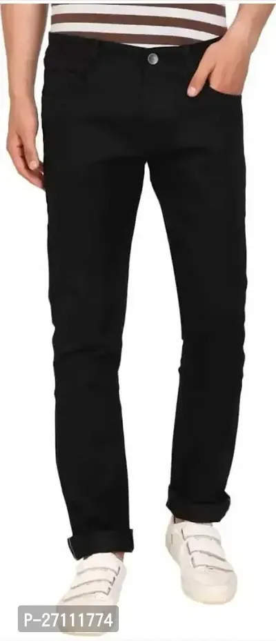 Stylish Black Cotton Blend Mid-Rise Jeans For Men-thumb0