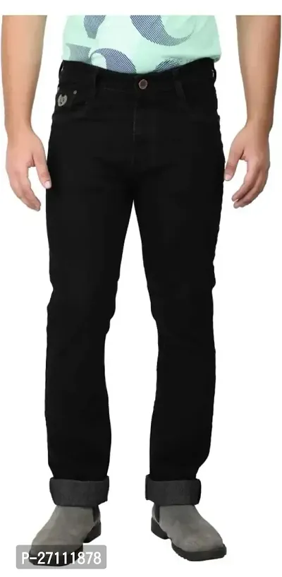 Stylish Black Cotton Blend Mid-Rise Jeans For Men