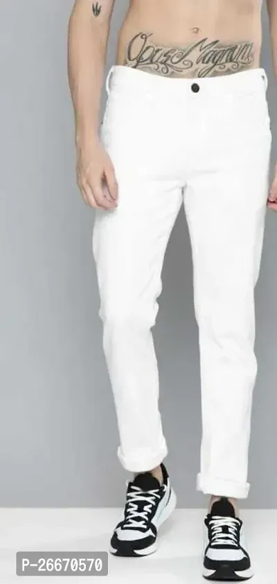 Stylish White Denim Mid-Rise Jeans For Men-thumb0